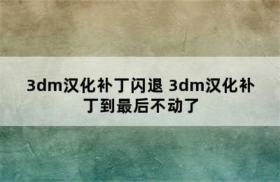 3dm汉化补丁闪退 3dm汉化补丁到最后不动了